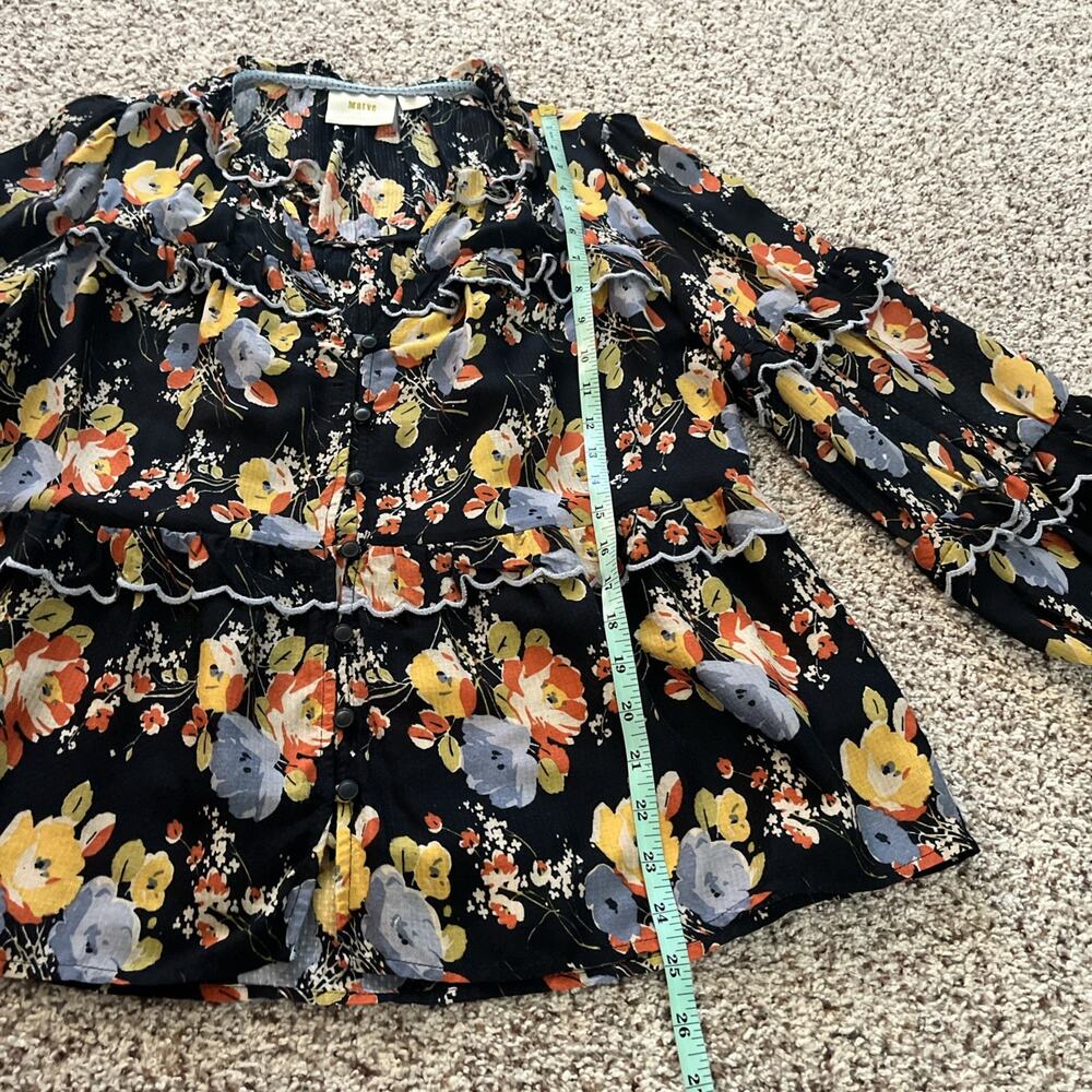 Anthropologie Maeve Women’s Small Floral Viscose Boho‎ Blouse Shirt Top Black - Picture 4 of 8